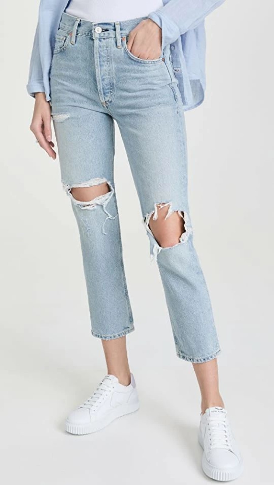 Distressed Jeans * | Cheapest Citizens Of Humanity Charlotte Crop High Rise Straight Jeans Ocean Falls