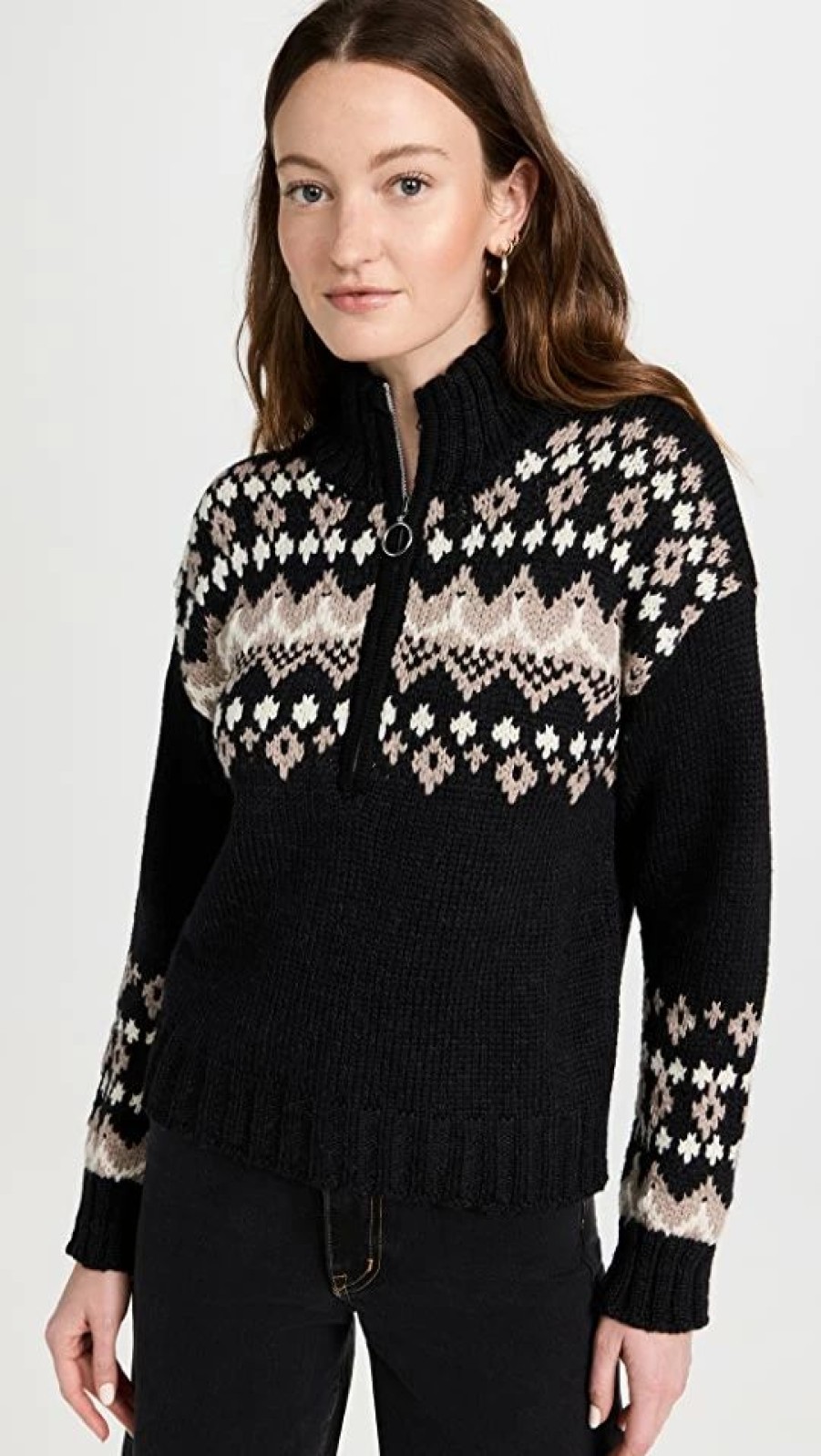 Turtle & Mock Necks * | Cheap Naadam Fair Isle Quarter Zip Sweater Black Combo