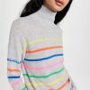 Turtle & Mock Necks * | Top 10 Autumn Cashmere Multi Colored Cashmere Breton Stripe Mock With Blanket Stitch Sweatshirt Brights