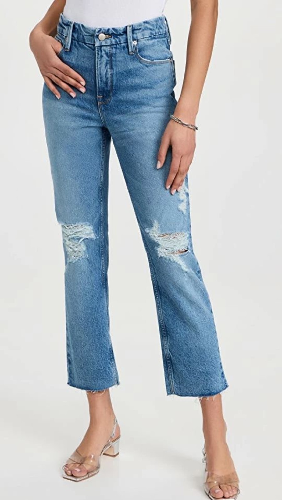 Distressed Jeans * | Cheapest Good American Good Icon Crop Jeans Indigo157