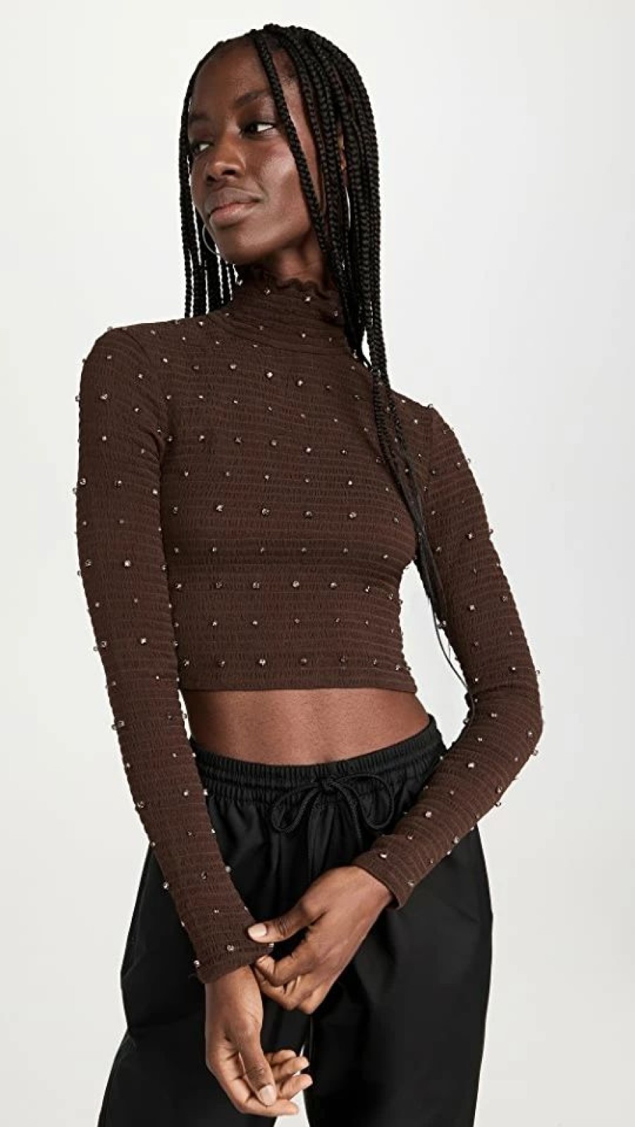 Turtle & Mock Necks * | Outlet Retrofete Brooks Crop Top Coffee Bean