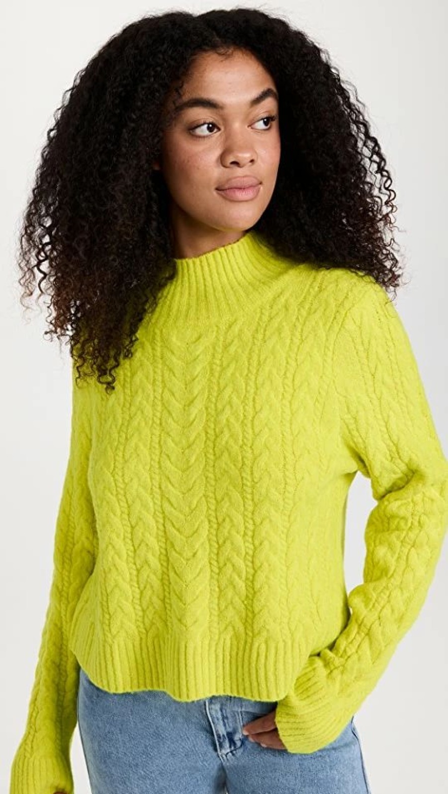 Turtle & Mock Necks * | Discount 525 Rhia Cable Sweater Peridot