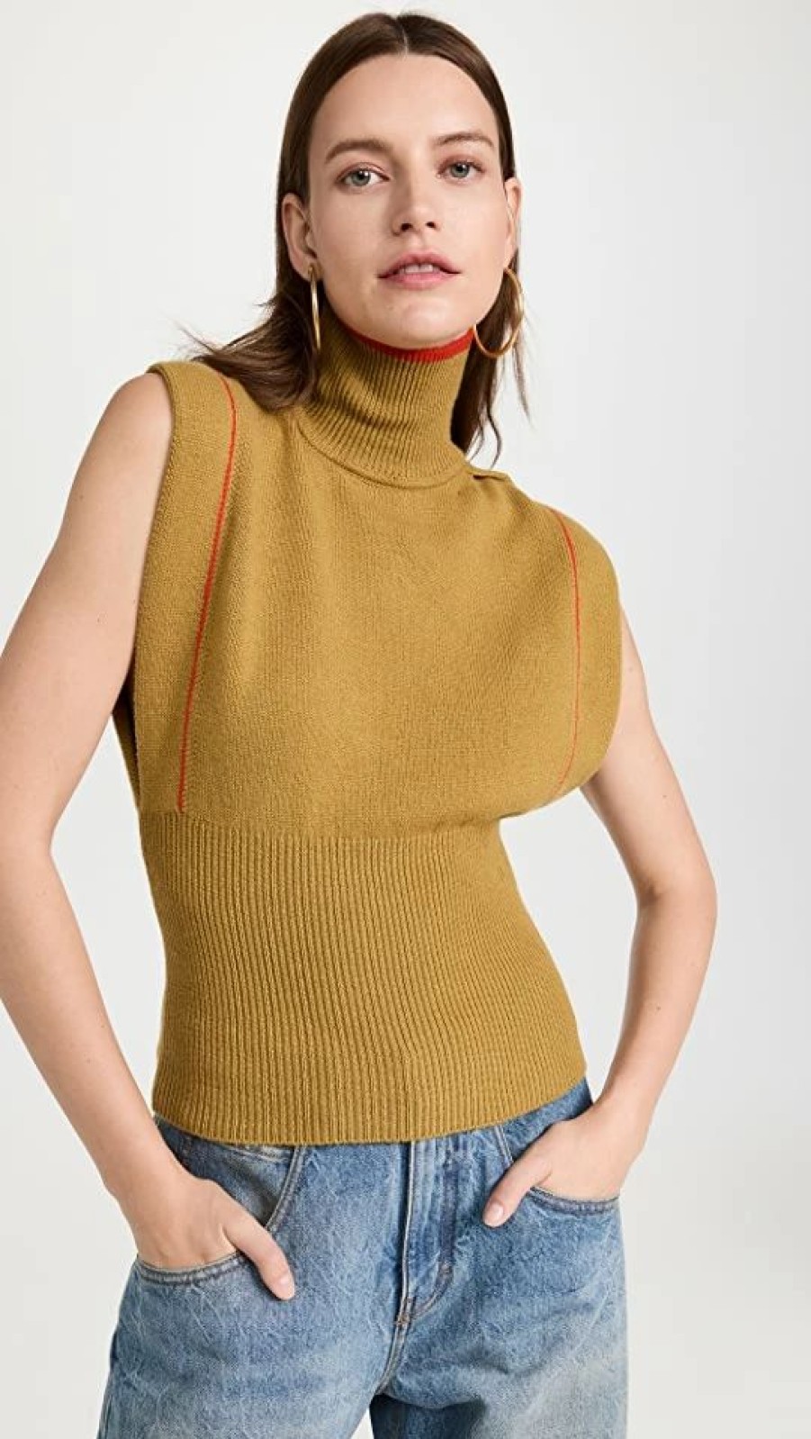 Turtle & Mock Necks * | Top 10 Victoria Beckham Sleeveless Turtleneck Sweater Olive