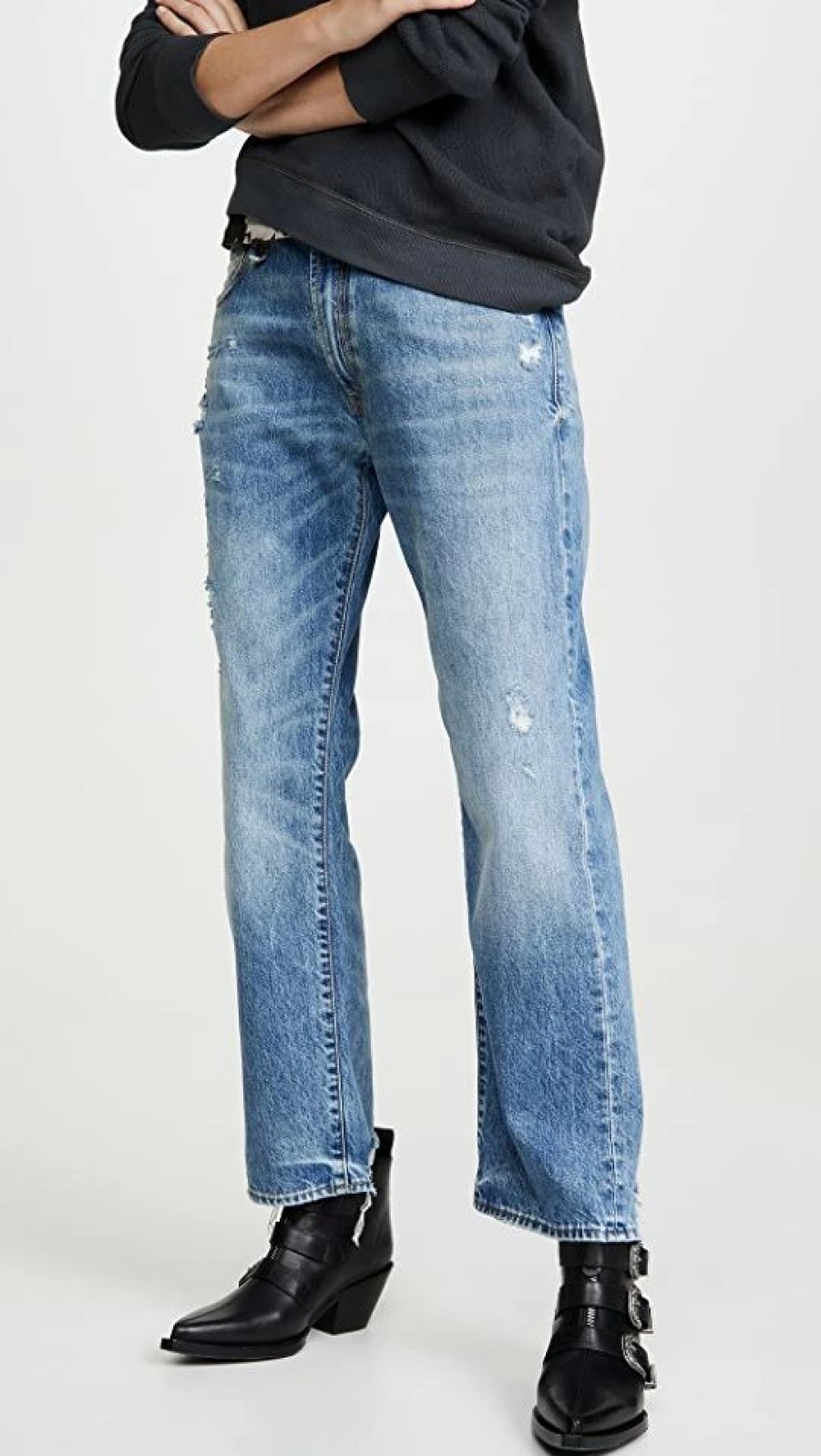 Distressed Jeans * | Hot Sale R13 Boyfriend Jeans Bain With Rips