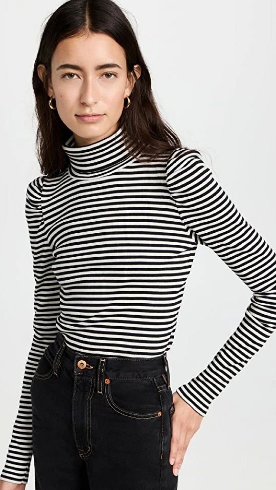 Turtle & Mock Necks * | Top 10 Veronica Beard Jean Cedar Turtleneck Sweater Black/Off-White