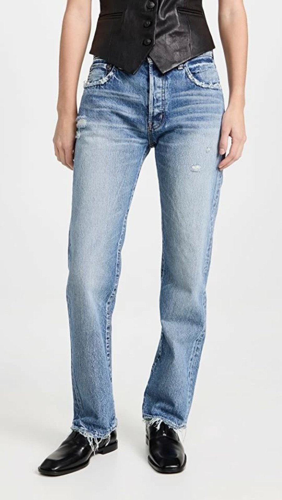 Distressed Jeans * | Wholesale Moussy Vintage Mv Ridgemont Straight Jeans Blue