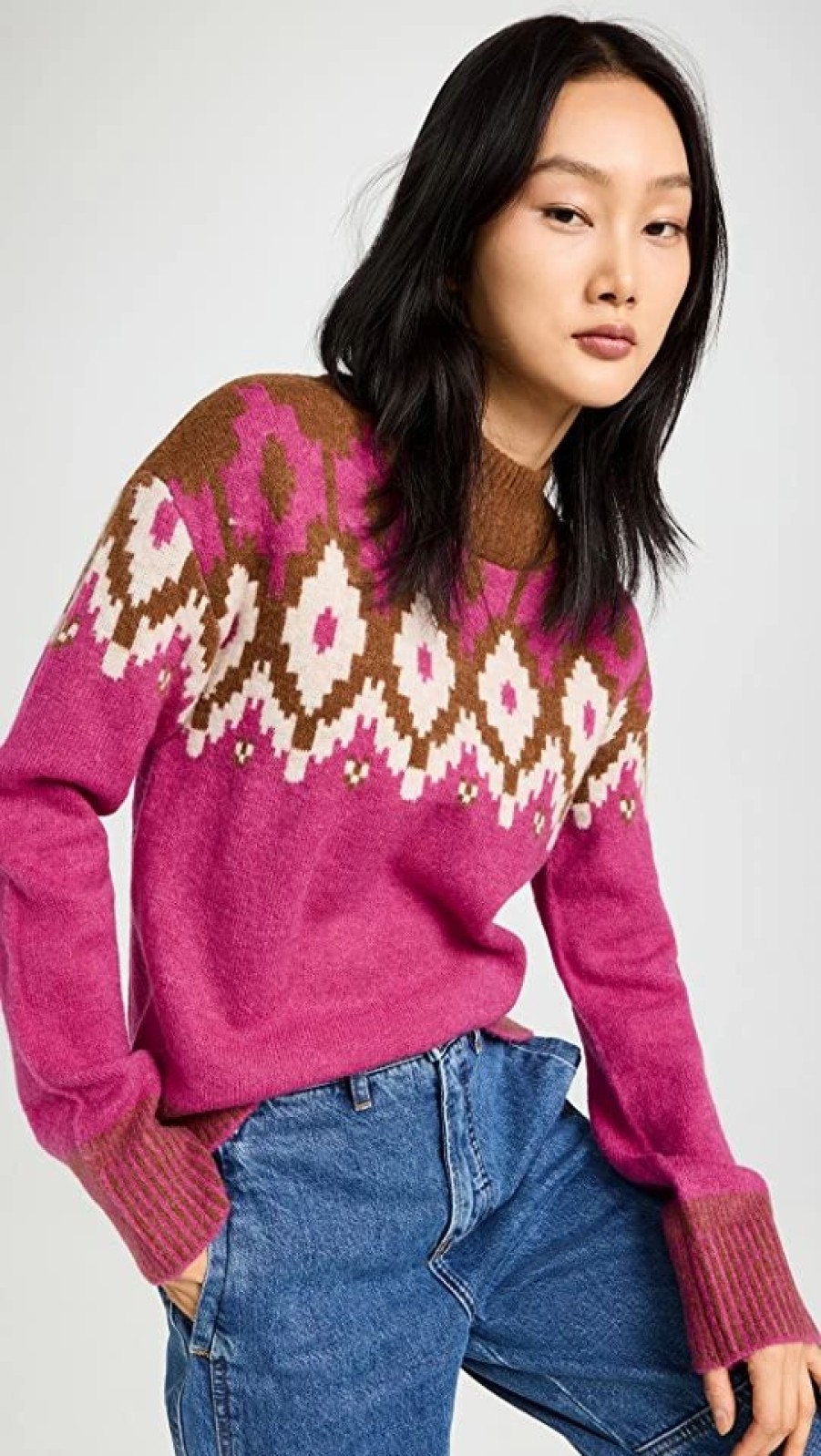 Turtle & Mock Necks * | Budget Monrow Mock Neck Fair Isle Sweater Dragon Fruit