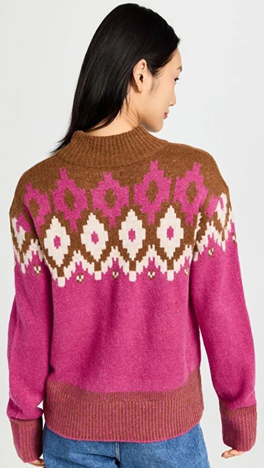 Turtle & Mock Necks * | Budget Monrow Mock Neck Fair Isle Sweater Dragon Fruit