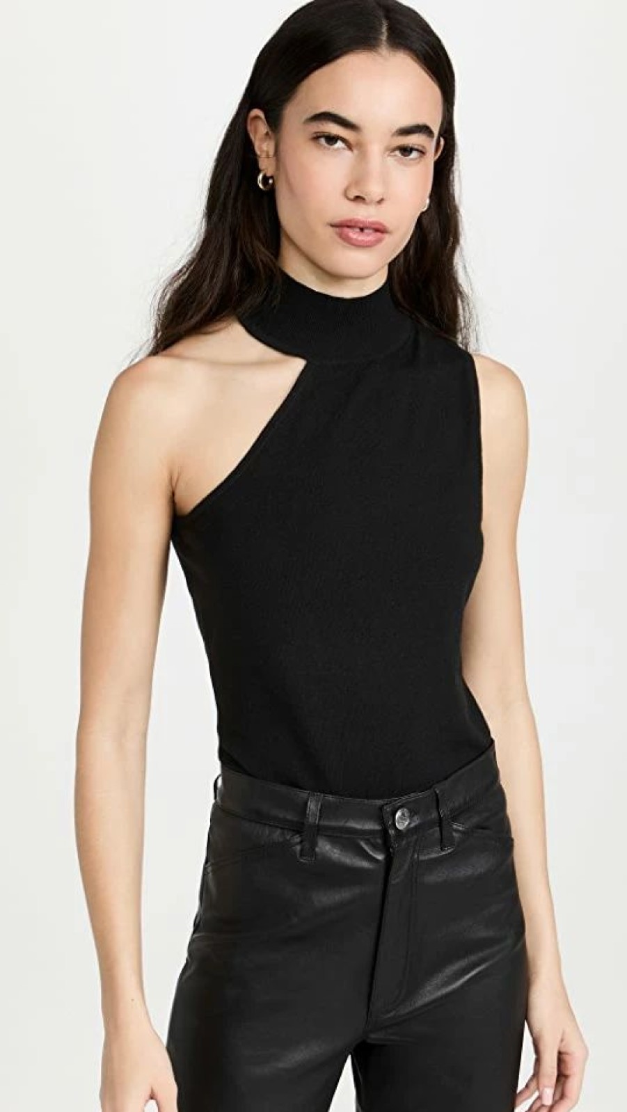 Turtle & Mock Necks * | Best Sale L'Agence Imani Mock Neck Knit Tank Black