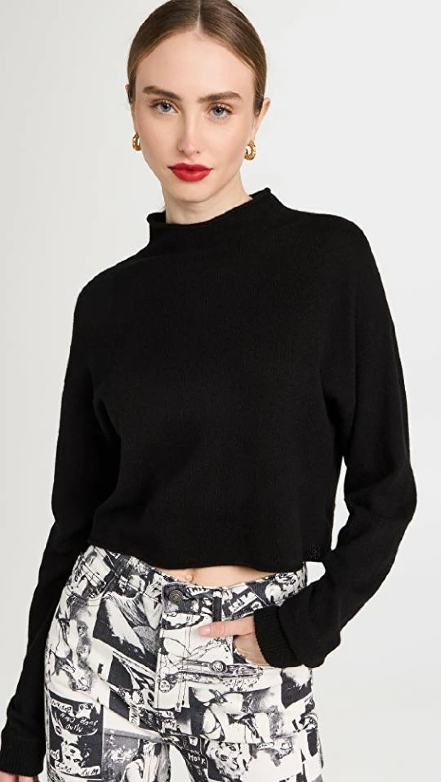 Turtle & Mock Necks * | Cheapest Reformation Cashmere Cropped Turtleneck Sweater Black