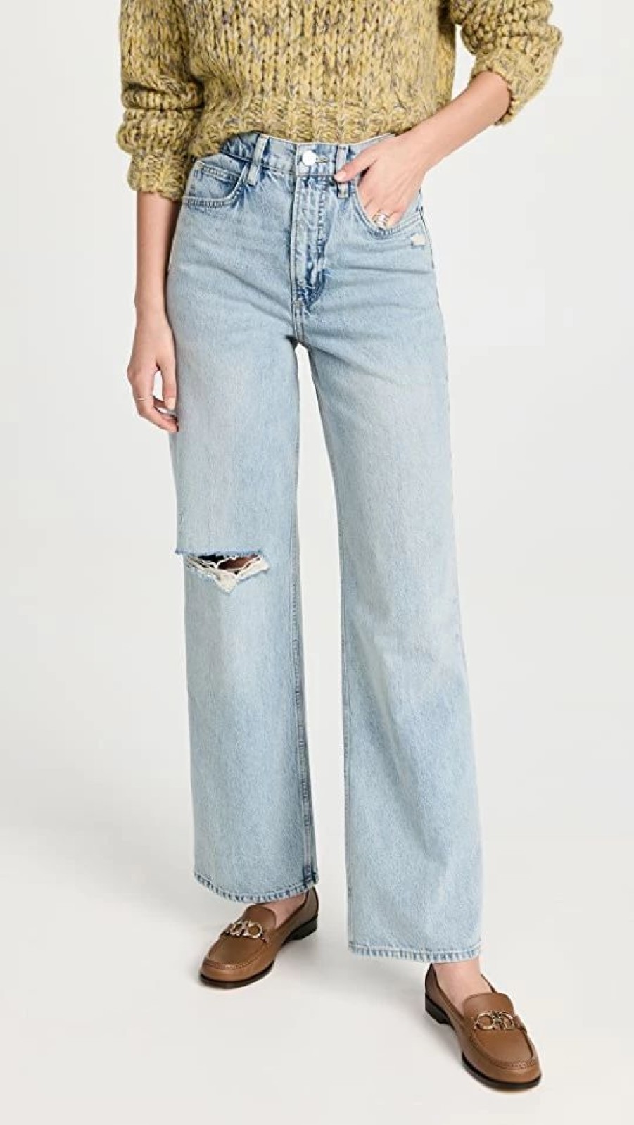 Distressed Jeans * | Discount Frame Le High N Tight Wide Leg Jeans Bilson Rips