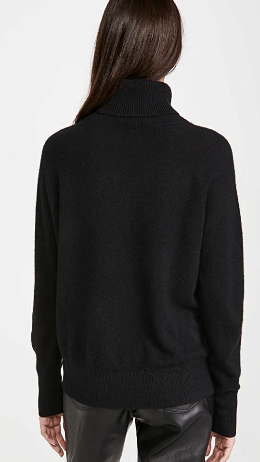 Turtle & Mock Necks * | Wholesale White + Warren Ribbed Trim Cashmere Turtleneck Black