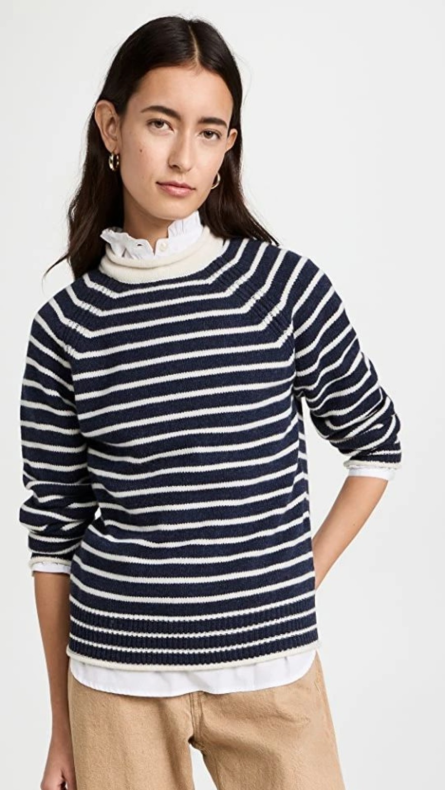 Turtle & Mock Necks * | Outlet Alex Mill Freja Sweater In Stripes Ivory/Indigo