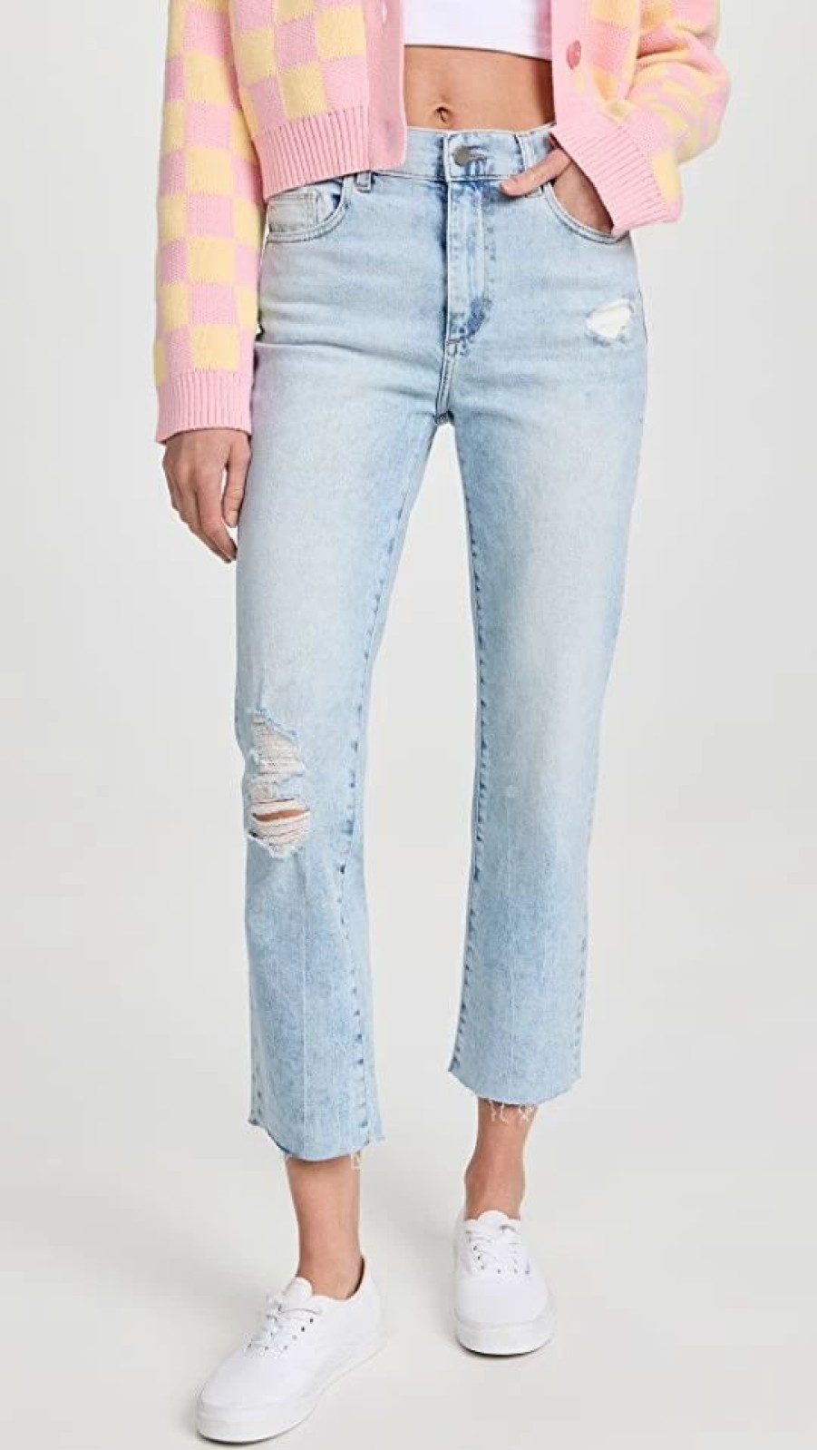 Distressed Jeans * | Best Deal Dl1961 Patti Straight High Rise Vintage Ankle Jeans Lt Seaglass Distressed (Vintag