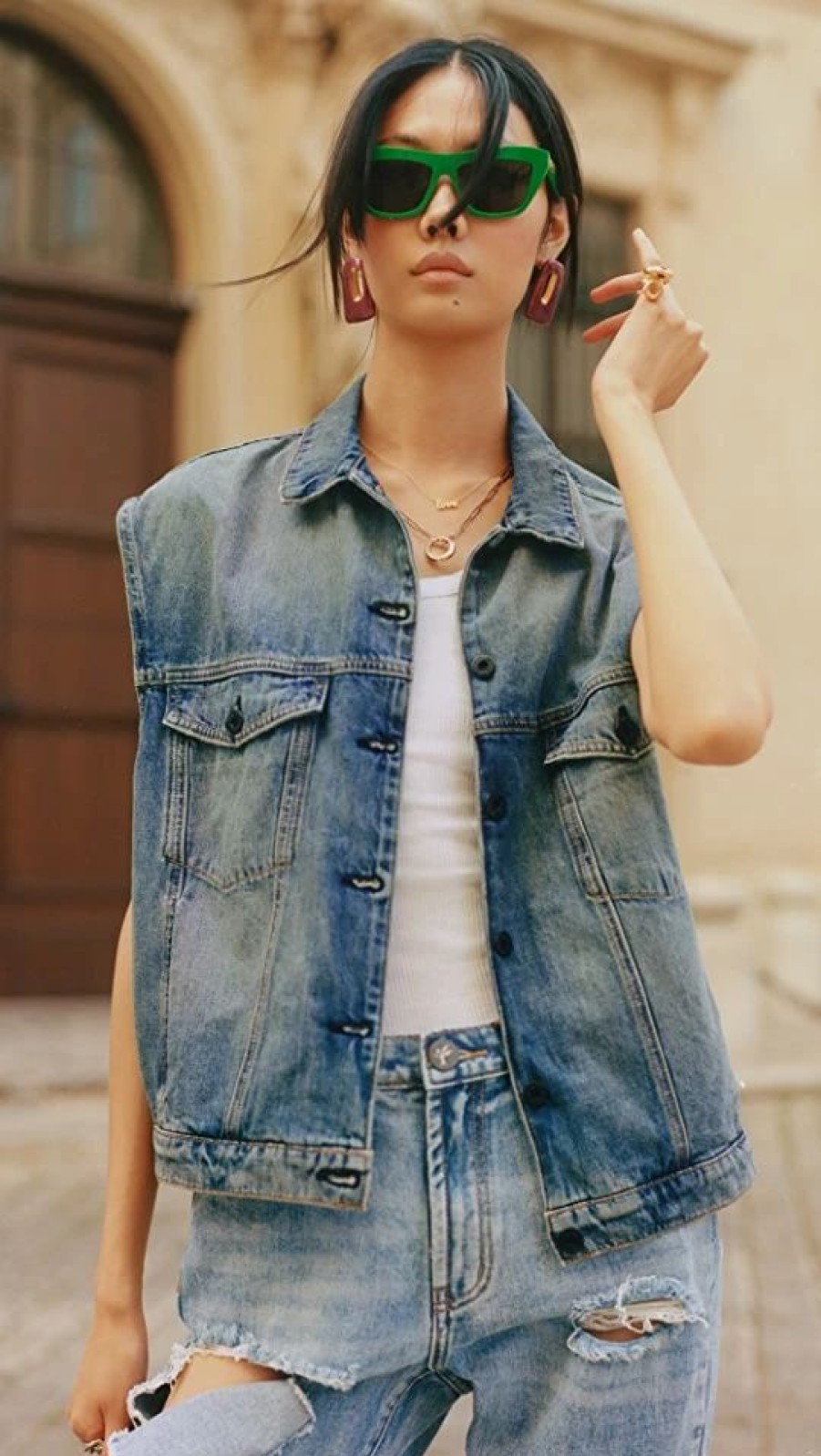 Jean Jackets * | Coupon Askk Ny Denim Vest Bogart