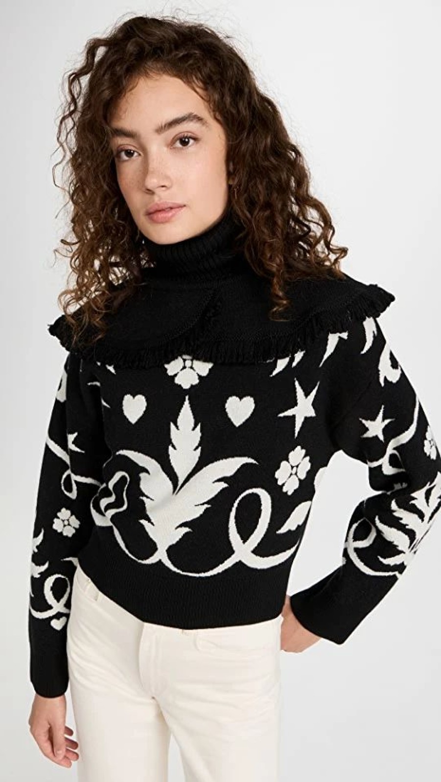 Turtle & Mock Necks * | Best Reviews Of Hayley Menzies Belle Starr Merino Jacquard Sweater Black