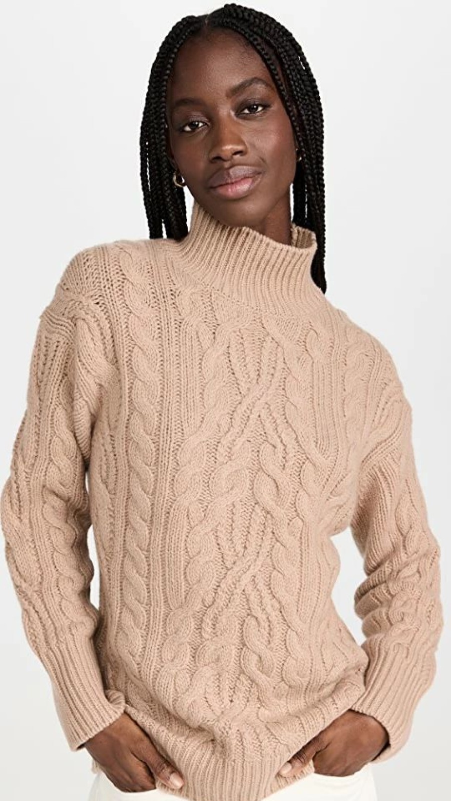 Turtle & Mock Necks * | Budget Vince Cable Cutout Sweater Camel