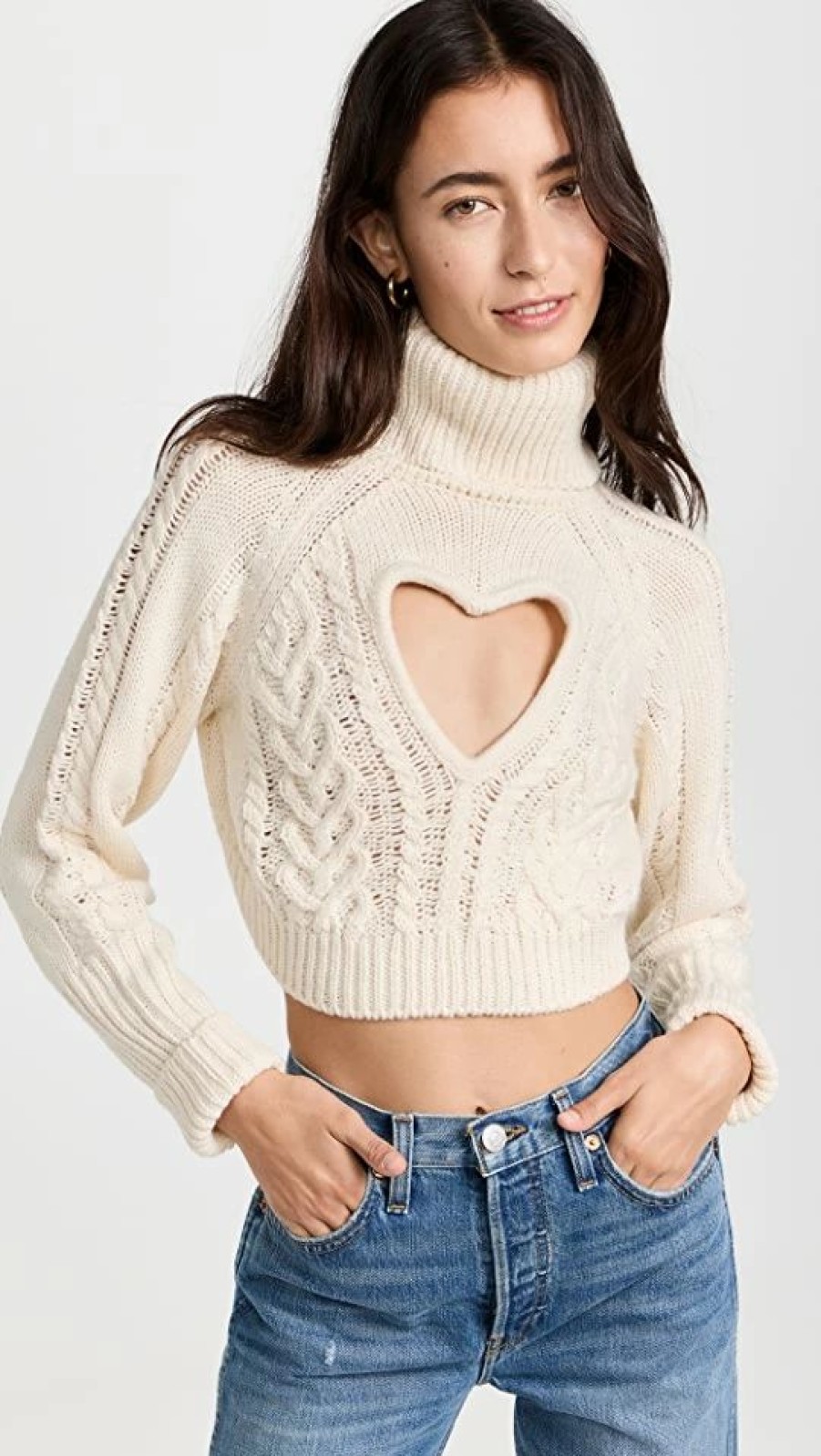 Turtle & Mock Necks * | Outlet For Love & Lemons Vera Cropped Cutout Sweater Cream