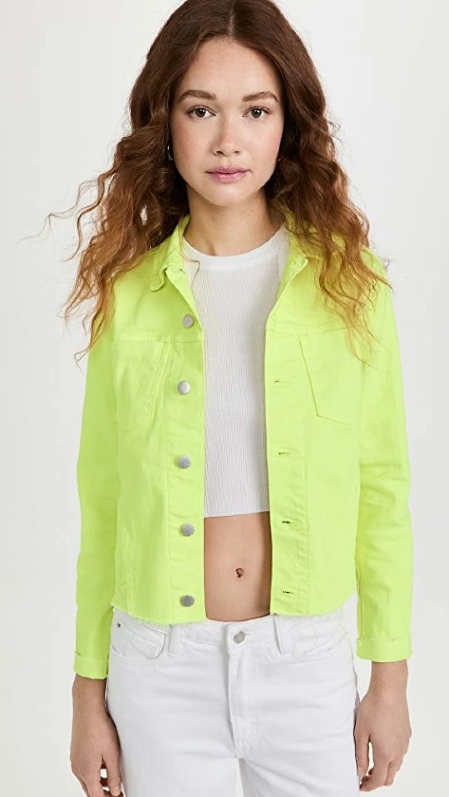 Jean Jackets * | New L'Agence Janelle Slim Raw Jacket Chartreuse