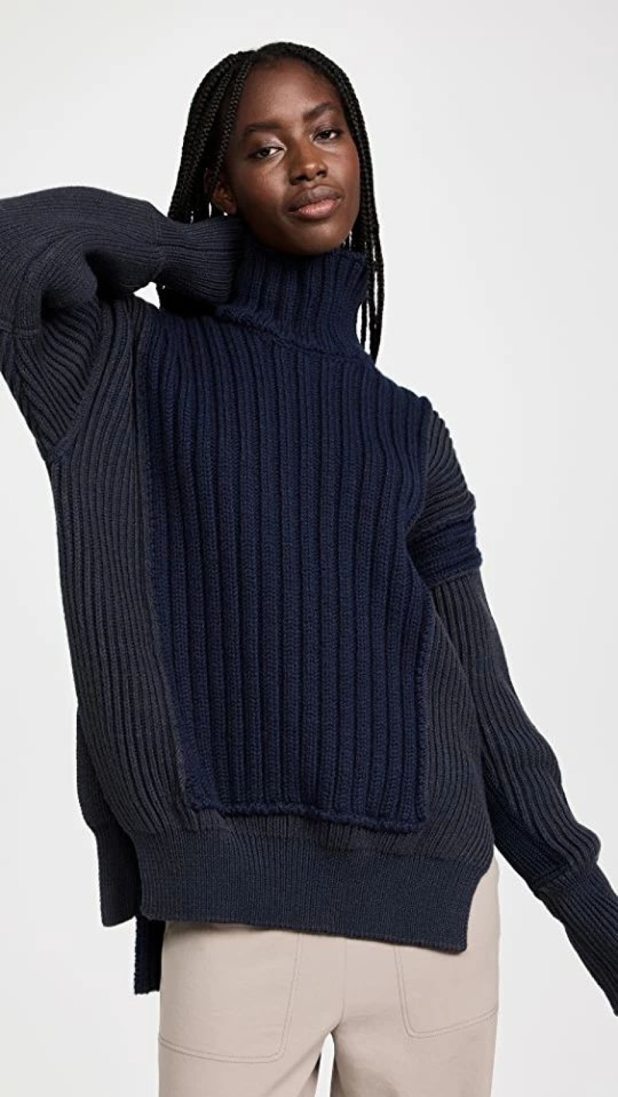 Turtle & Mock Necks * | Budget Mm6 Maison Margiela Patchwork Knitwear Sweater Navy