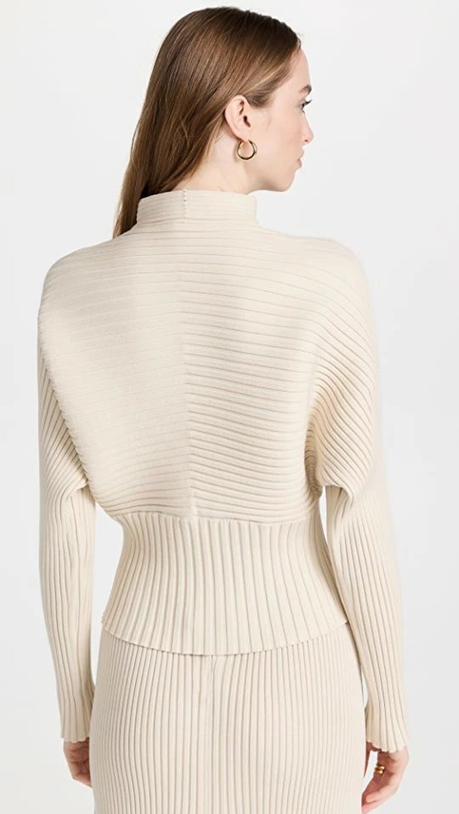 Turtle & Mock Necks * | Best Deal Tory Burch Ribbed Dolman Sleeve Knit Top Sand Khaki