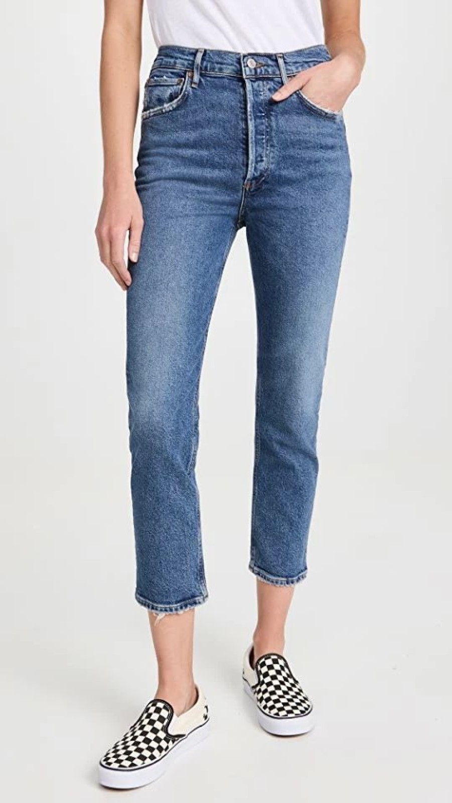 Distressed Jeans * | Cheap Agolde Riley High Rise Straight Crop Jeans Silence