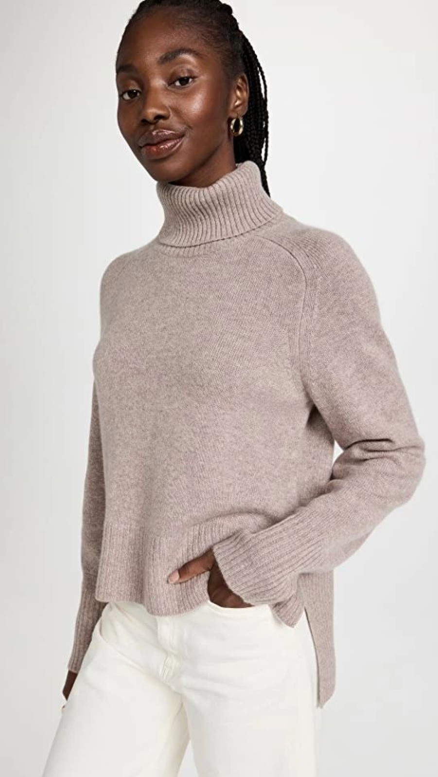 Turtle & Mock Necks * | Brand New Veronica Beard Lerato Cashmere Sweater Taupe