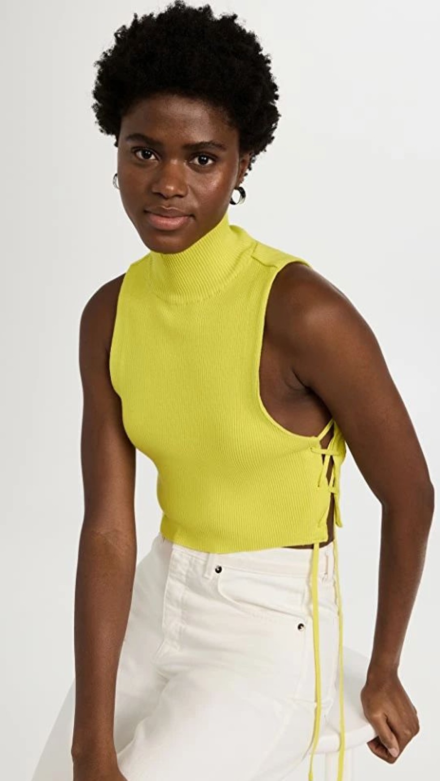 Turtle & Mock Necks * | Buy Rokh Vest Knit Top With Side Strap Neon