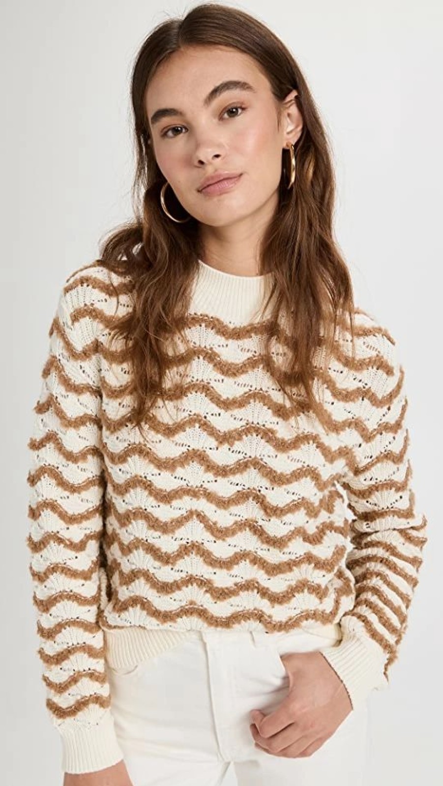 Turtle & Mock Necks * | Brand New Rebecca Taylor Wavy Stripe Stitched Turtleneck Full Moon