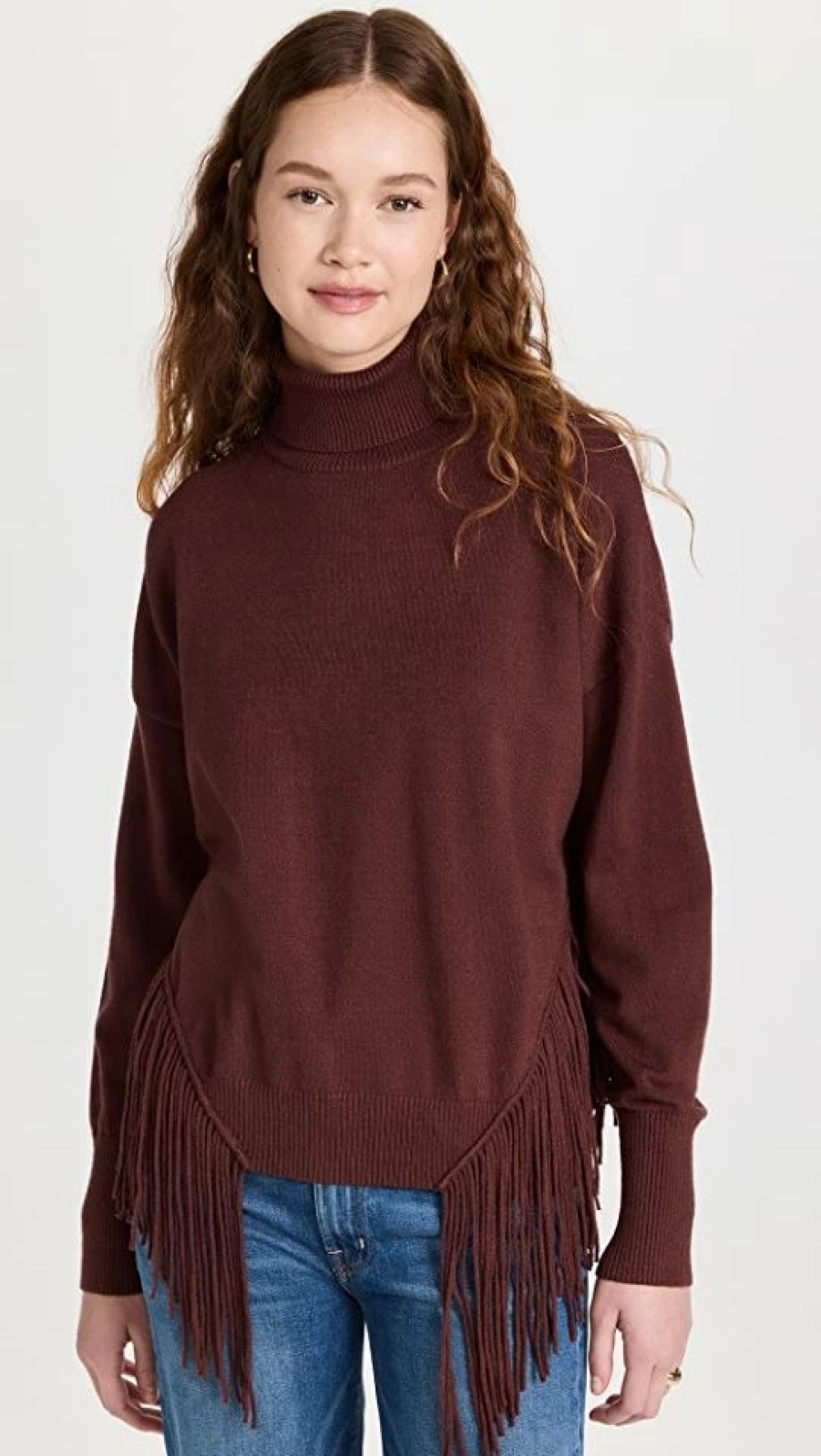 Turtle & Mock Necks * | Top 10 Line & Dot Samantha Fringe Pullover Cinnamon