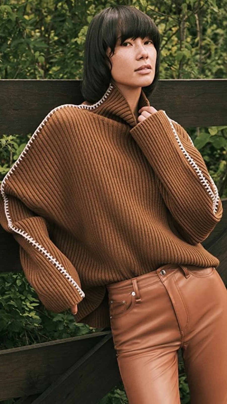 Turtle & Mock Necks * | Best Deal Rag & Bone Ingrid Rib Turtleneck Dark Brown