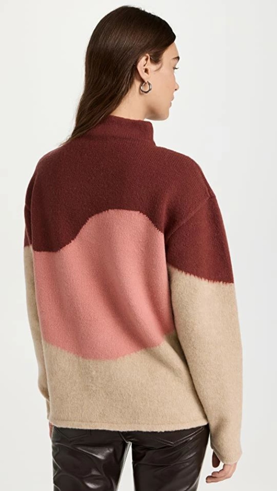 Turtle & Mock Necks * | Budget Theory Brushed Intarsia Sweater Basswood/Salmon/Oxblood