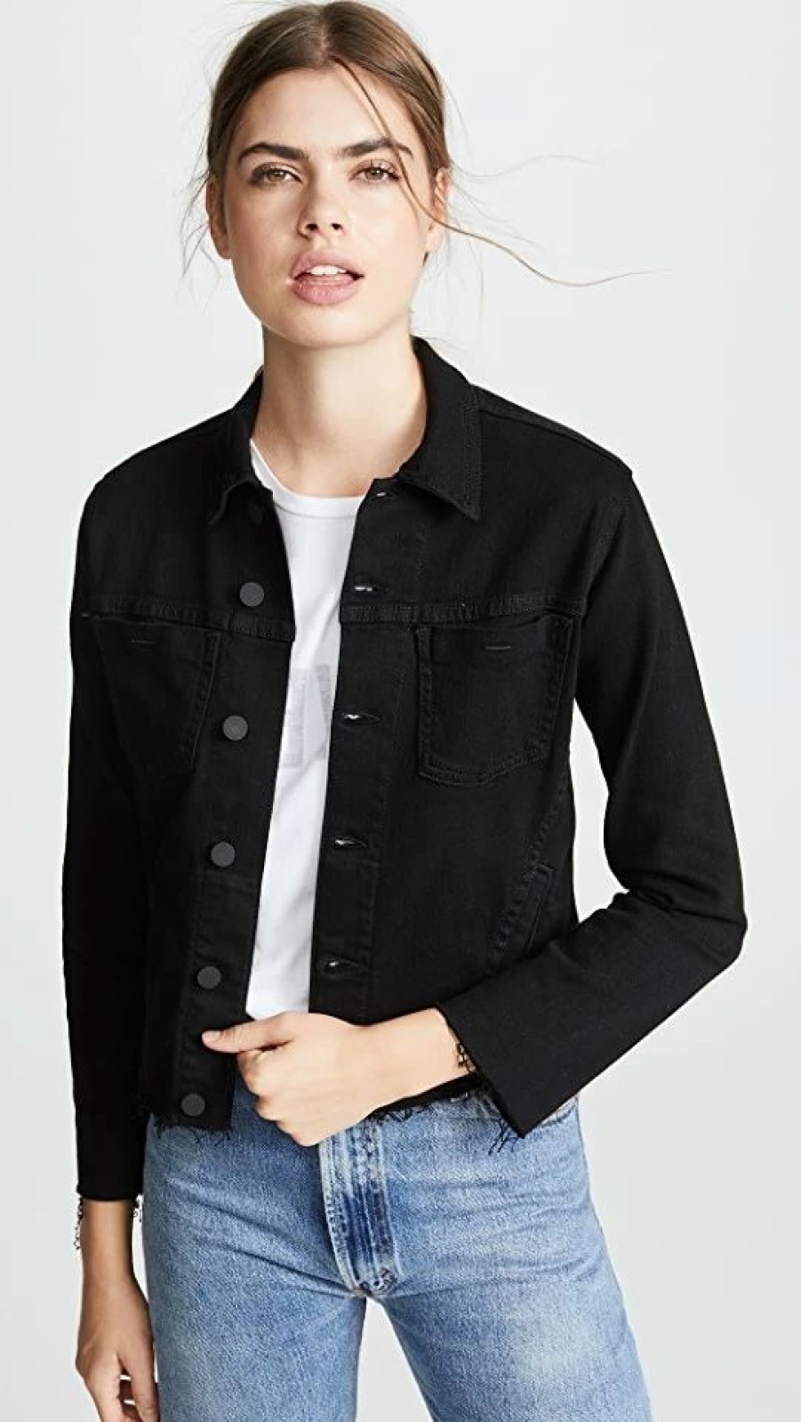 Jean Jackets * | Cheapest L'Agence Janelle Slim Raw Jacket Saturated Black