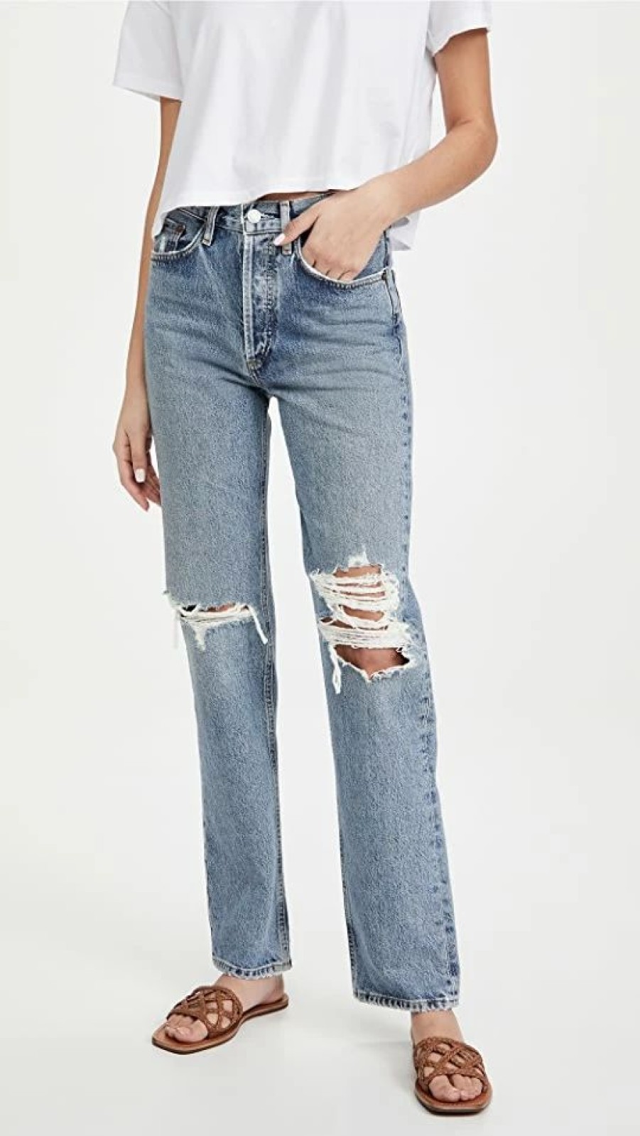 Distressed Jeans * | Best Sale Agolde Lana Mid Rise Vintage Straight Jeans Backdrop