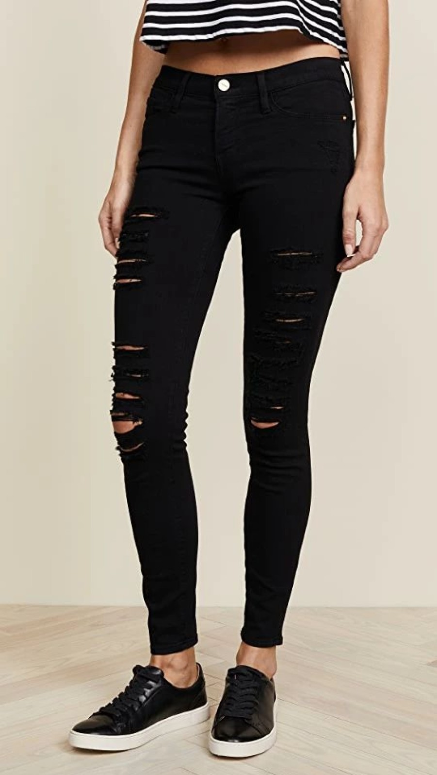 Distressed Jeans * | Flash Sale Frame Le Color Rip Skinny Jeans Film Noir