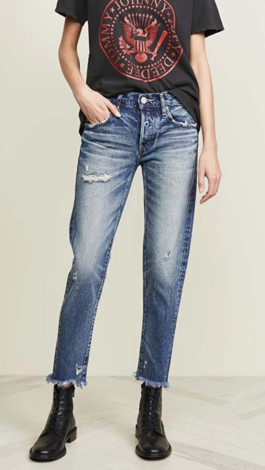 Distressed Jeans * | Discount Moussy Vintage Kelley Tapered Jeans Dark Blue