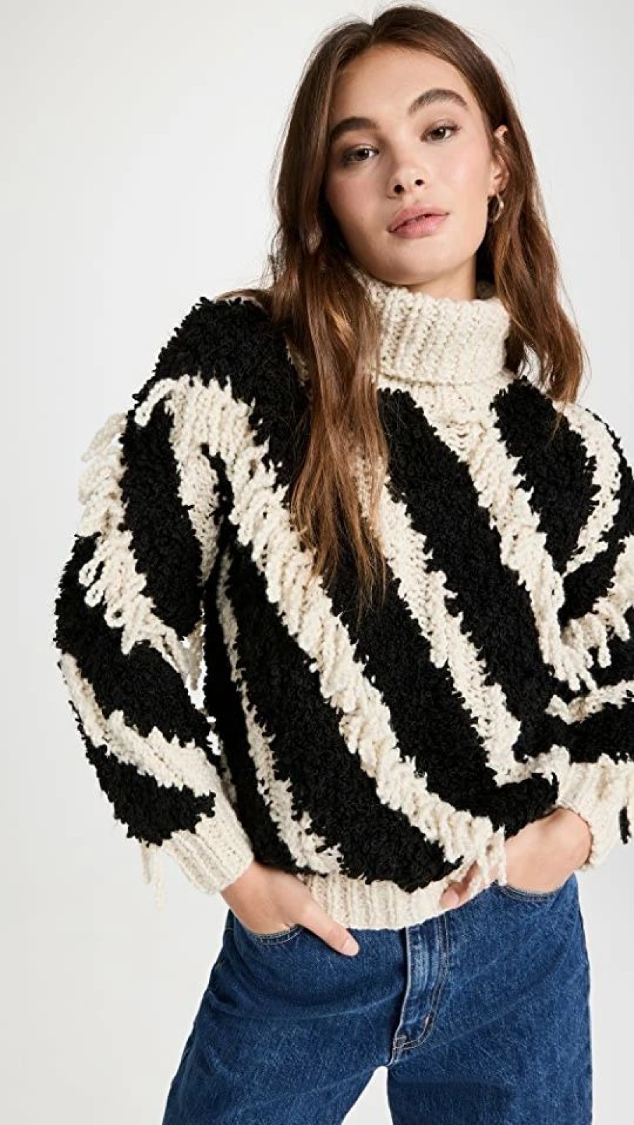 Turtle & Mock Necks * | Flash Sale Zimmermann Cosmic Chunky Stripe Sweater Black/Cream