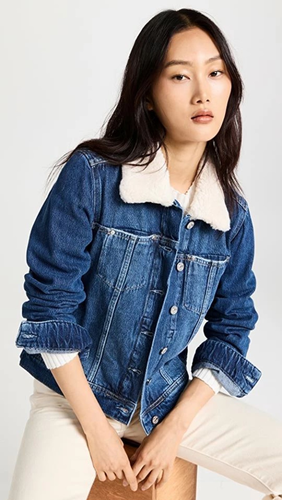 Jean Jackets * | Best Reviews Of Paige Faux Shearling Rowan Jacket Jamee Distressed