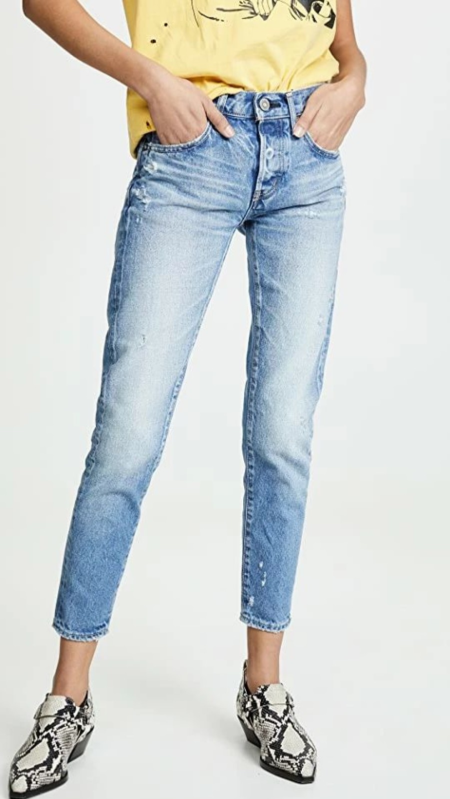 Distressed Jeans * | Top 10 Moussy Vintage Mv Magee Tapered Jeans Light Blue