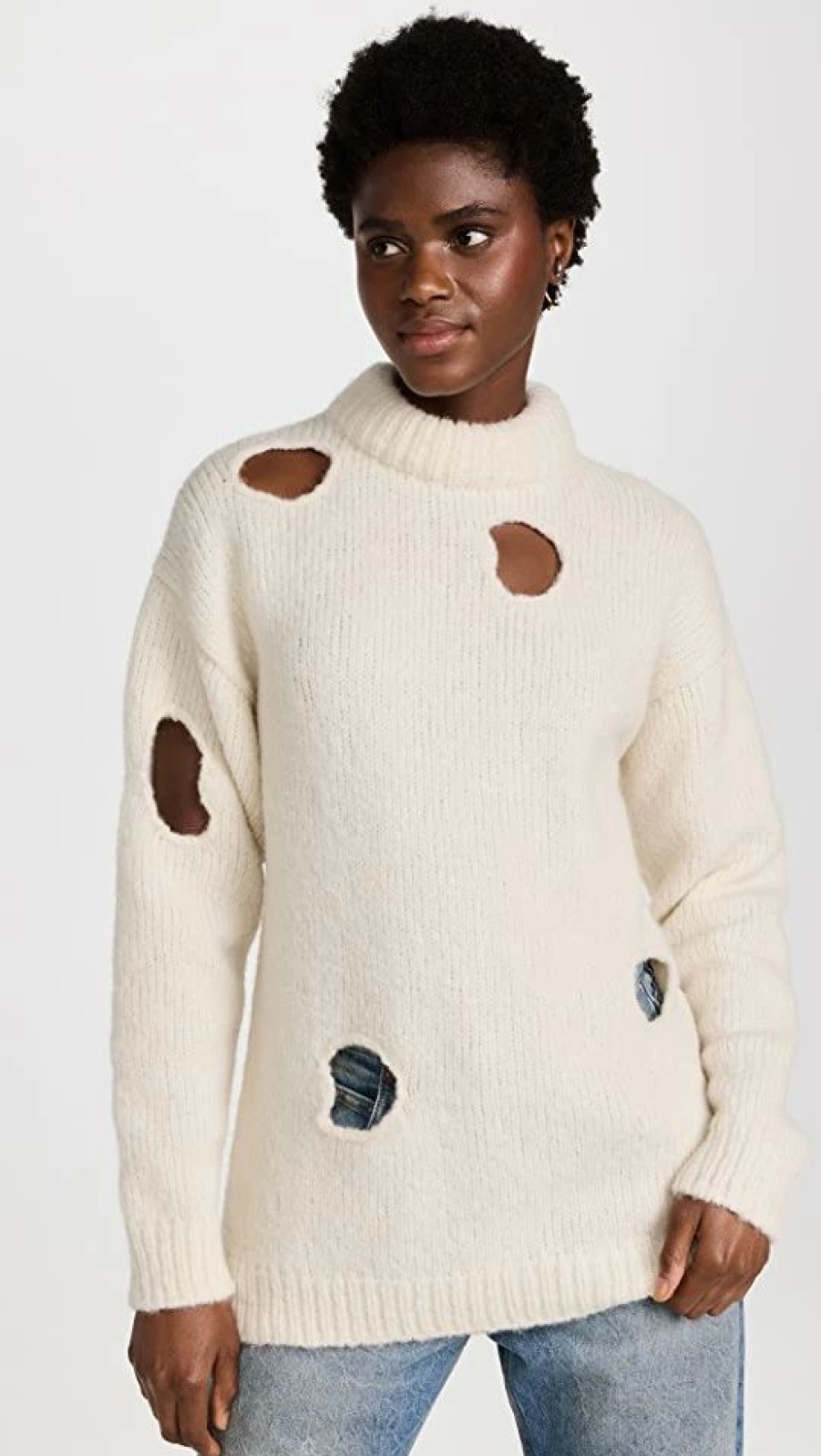 Turtle & Mock Necks * | Top 10 Tibi Trou Trou Alpaca Sweater Ecru