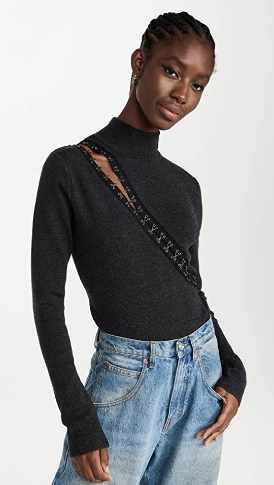 Turtle & Mock Necks * | Top 10 Monse Hook & Eye Fitted Knit Top Charcoal