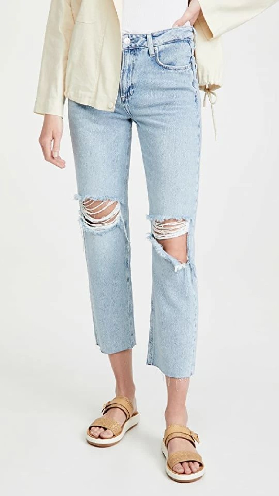 Distressed Jeans * | Deals Paige Noella Straight Jeans Doretta Destructed