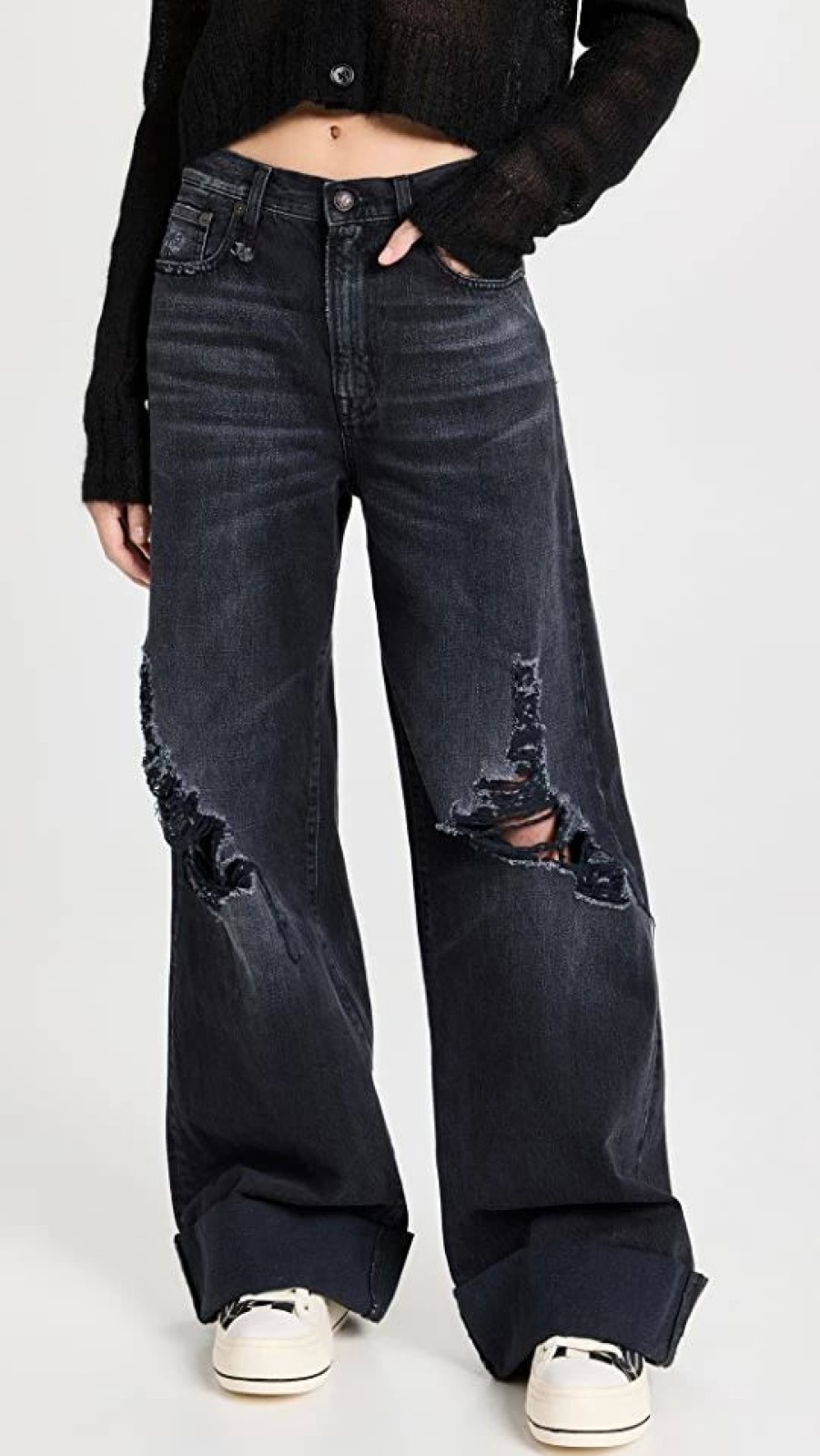 Distressed Jeans * | Top 10 R13 Lisa Baggy Jeans Jake Black