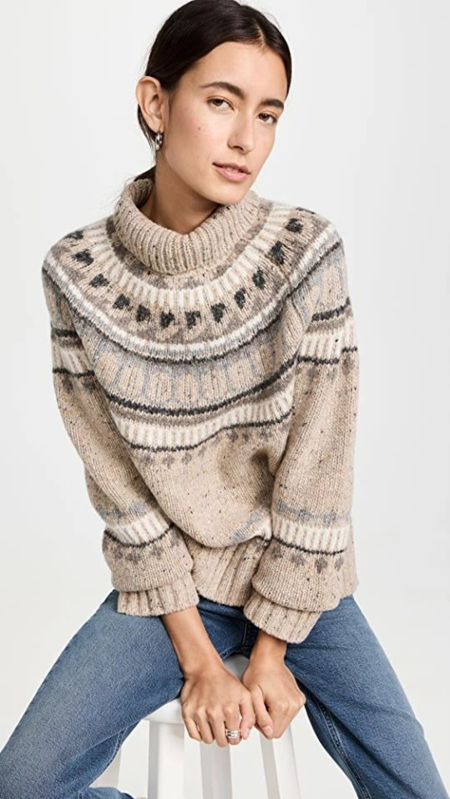 Turtle & Mock Necks * | Cheapest Alex Mill Apres Ski Fair Isle Turtleneck Sweater Oatmeal Combo