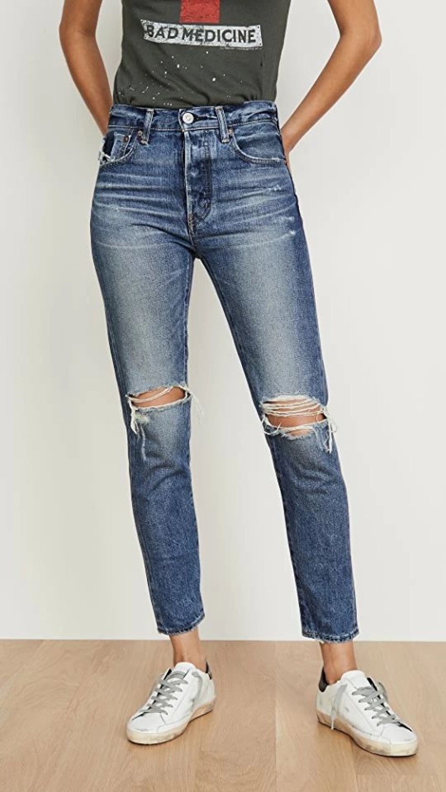 Distressed Jeans * | Cheap Moussy Vintage Beckton Tapered Jeans Dark Blue