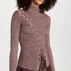 Turtle & Mock Necks * | Brand New Jonathan Simkhai Brooke Marled Compact Rib With Lace Up Turtleneck Mahogany Multi