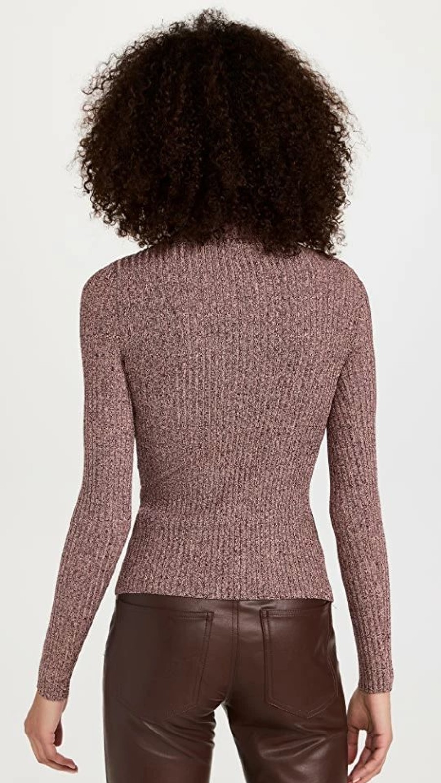 Turtle & Mock Necks * | Brand New Jonathan Simkhai Brooke Marled Compact Rib With Lace Up Turtleneck Mahogany Multi