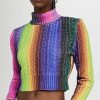 Turtle & Mock Necks * | Flash Sale Agr Digi Printed Womens Cropped Mock Neck Multi