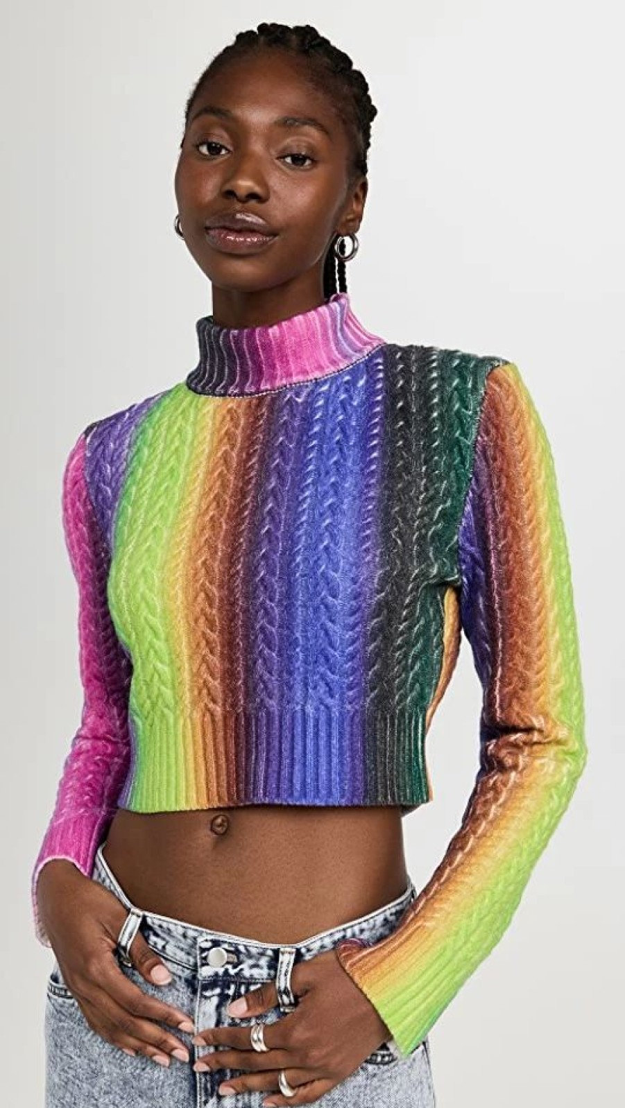 Turtle & Mock Necks * | Flash Sale Agr Digi Printed Womens Cropped Mock Neck Multi