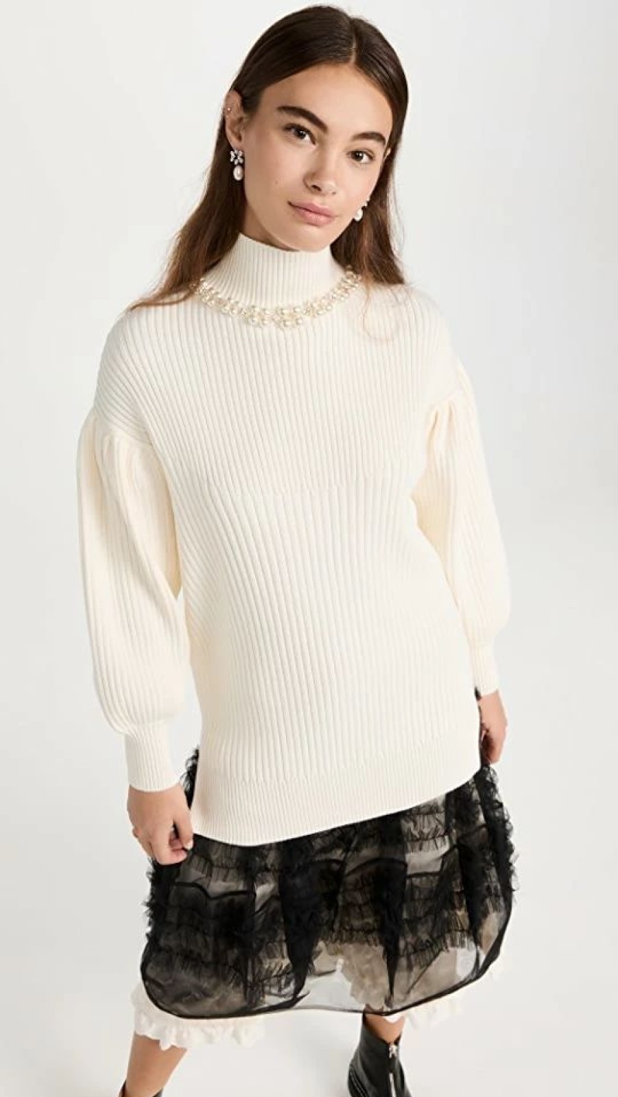 Turtle & Mock Necks * | Outlet Simone Rocha Signature Sleeve Turtleneck Sweater Ivory/Pearl/Clear